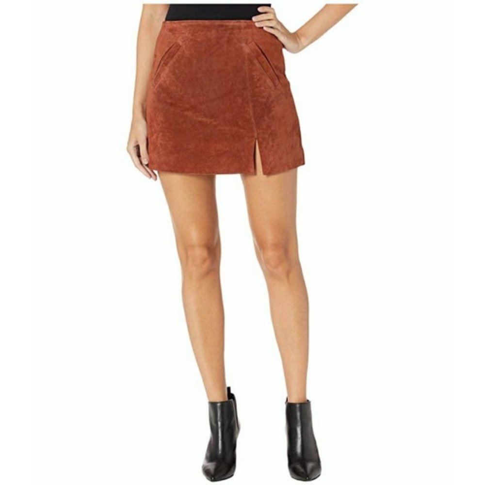 Blank NYC Brown Leather & Suede Mini Skirt - 31